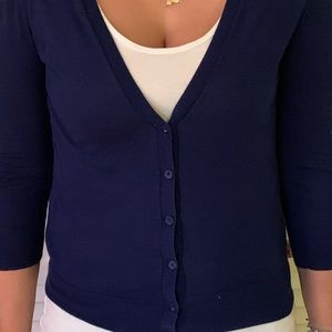 Deep blue, v neck cotton cardigan, 3/4 sleeves